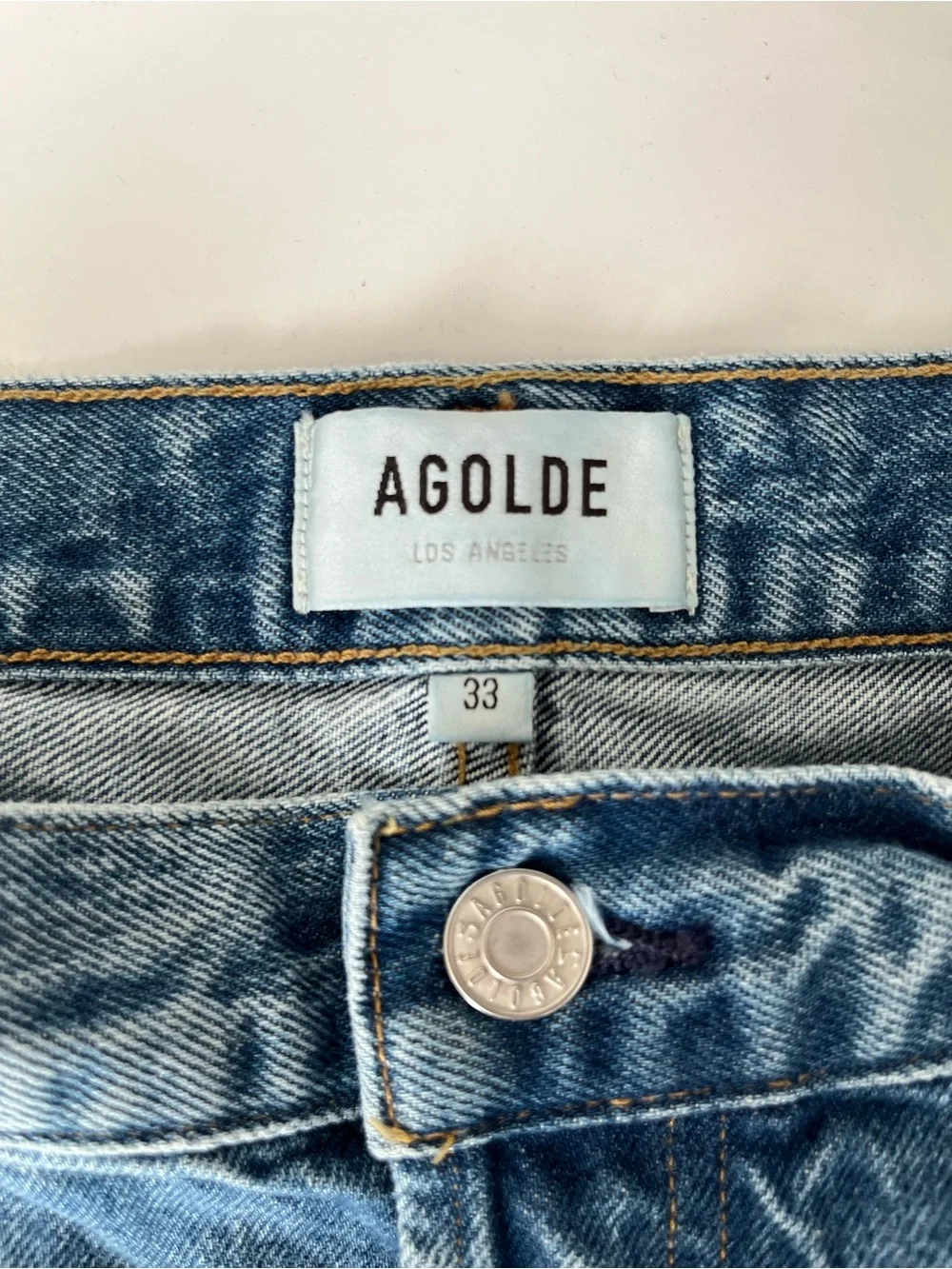 AGOLDE Parker Long Denim Button Fly Shorts Occurrence Wash Size 33